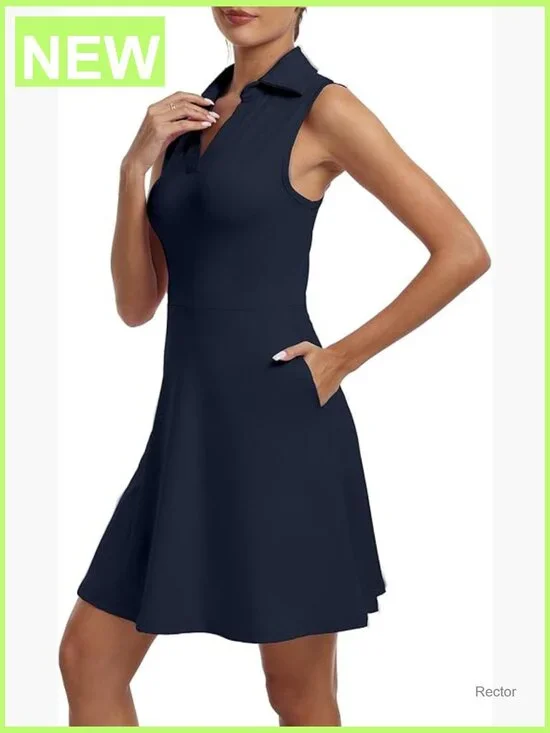 Women's Tennis Golf Dress with Built-in Shorts V-Neck